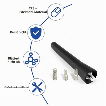 Autoanténa, krátka 6,5 ​​cm, univerzálna strešná anténa pre automobily s 3 skrutkami (M4, M5, M6),