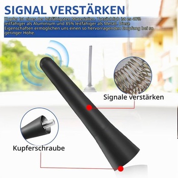 Autoanténa, krátká 6,5 cm, univerzální střešní anténa pro automobily se 3 šrouby (M4, M5, M6),