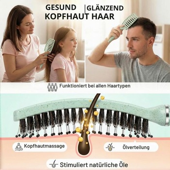 Kefa na vlasy bez ťahania, kefa z divých štetín s protišmykovou rukoväťou, rozčesávacia kefa