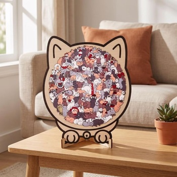 Drevené puzzle s mačkou pre dospelých, 135 dielikov, unikátne kolíčkové puzzle v tvare zvieraťa s