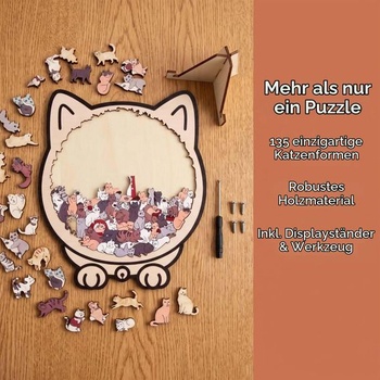 Drevené puzzle s mačkou pre dospelých, 135 dielikov, unikátne kolíčkové puzzle v tvare zvieraťa s