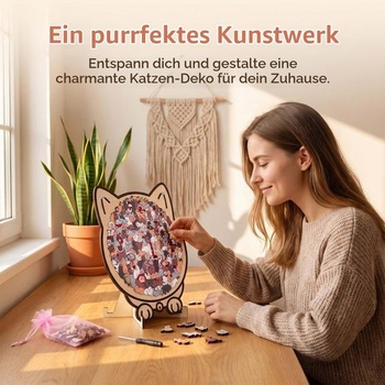 Drevené puzzle s mačkou pre dospelých, 135 dielikov, unikátne kolíčkové puzzle v tvare zvieraťa s