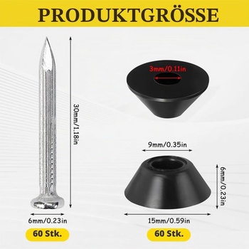 60 kusov tesniacich klincov M3x30mm pre jamkové membrány, tesniace klince s tesniacimi podložkami pre