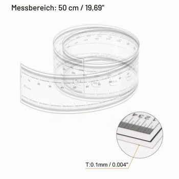 Průhledné flexibilní pravítko s mapou sourcingu 50 cm, měřítko 0,1 mm s úhlovými a šířkovými