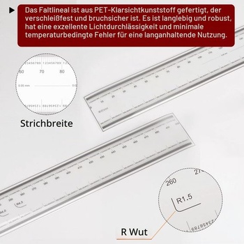 Priehľadné flexibilné pravítko s mapou sourcingu 50 cm, mierka 0,1 mm s uhlovými a šírkovými