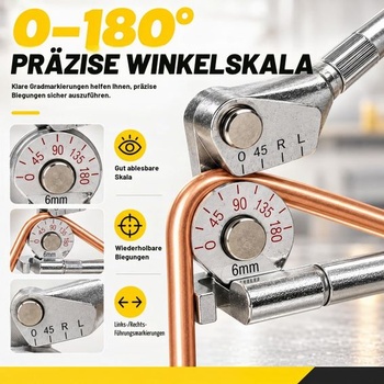 Ohýbačka rúrok 6 mm, ohýbačka rúrok, ručné kliešte na ohýbanie rúrok 0-180°