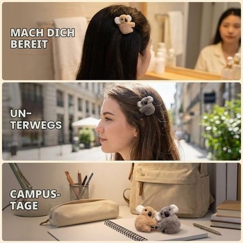 Sponka do vlasov s koalou, plyšová, šedá a khaki, roztomilá kreslená sponka, plyšové sponky s
