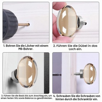 TopHomer Decor Průhledné kulaté křišťálové úchytky, 4 kusy 45 mm umělé křišťálové vnější úchytky na