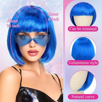 Parochňa Sofiyan Bob so slnečnými okuliarmi, parochňa pre cosplay párty s ofinou, kráľovská modrá