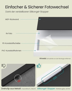 SONGMICS Koláž z fotorámikov, 10 fotorámikov v 3 veľkostiach, nevyžaduje žiadne náradie, biela, 20 x