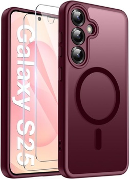 Magnetické puzdro Opkiegrn pre Samsung Galaxy S25 a 2 ochranné fólie na displej, vínové vínové pre