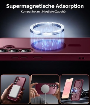 Magnetické puzdro Opkiegrn pre Samsung Galaxy S25 a 2 ochranné fólie na displej, vínové vínové pre