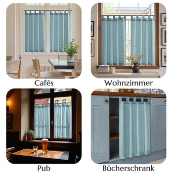 TOPICK Záclony do kaviarne s pútkami, bistro záclony, V 115 x Š 65 cm, súprava 2 kusov, modré, pútka -