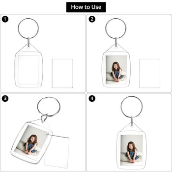 QWORK® 50dielne prívesky na kľúče s fotografiami 35x53 mm, priehľadné držiaky na fotografie s pevným