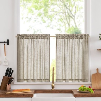 TOPICK Záclony do kaviarne a bistra, sada 2 kusov, kuchynské záclony V60xŠ90 cm, taupe, taupe V60 x