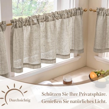 TOPICK Záclony do kaviarne a bistra, sada 2 kusov, kuchynské záclony V60xŠ90 cm, taupe, taupe V60 x