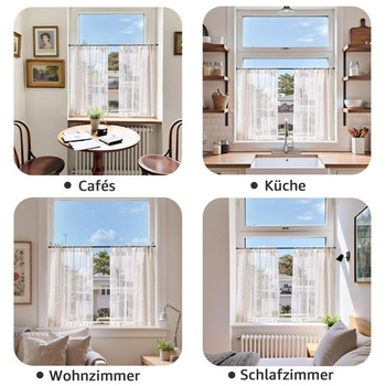 TOPICK Záclonové panely do kaviarne, bistro záclony, súprava 2 kusov, V 115 x Š 65 cm, béžová, splývavá