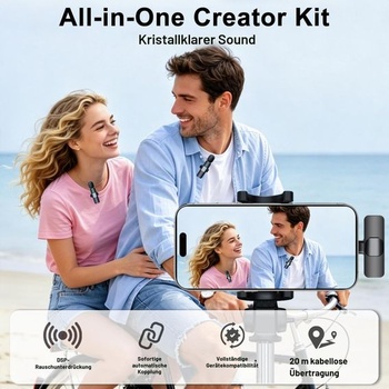 Bezdrôtový klopový mikrofón pre iPhone, iPad a telefón s Androidom, sada 2 mini mikrofónov s