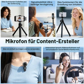 Bezdrôtový klopový mikrofón pre iPhone, iPad a telefón s Androidom, sada 2 mini mikrofónov s