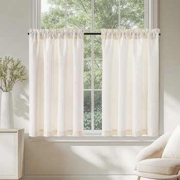 TOPICK Záclony do kaviarne, design zbraní, bistro záclona, ​​sada 2 kusov, V 115 x Š 90 cm, béžová, V