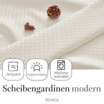 TOPICK Záclony do kaviarne, design zbraní, bistro záclona, ​​sada 2 kusov, V 115 x Š 90 cm, béžová, V