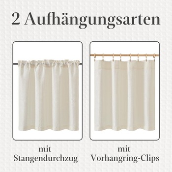 TOPICK Záclony do kaviarne, design zbraní, bistro záclona, ​​sada 2 kusov, V 115 x Š 90 cm, béžová, V