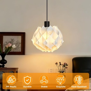 Origami tienidlo na lampu, biely zložený papierový kryt na závesné svetlo do obývacej izby,