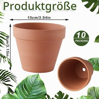 10 malých hlinených kvetináčov s rozmermi 10x8 cm s drenážnymi otvormi pre rastliny