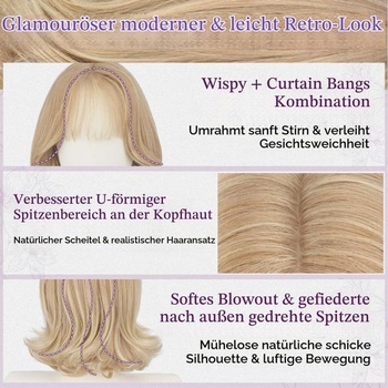 BARSDAR Syntetická krátká vrstvená světle blond bob paruka s jemnou ofinou, medově blond 33 cm