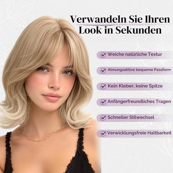 BARSDAR Syntetická krátka vrstvená svetlo blond bob parochňa s jemnou ofinou, medovo blond 33 cm