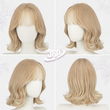 BARSDAR Syntetická krátka vrstvená svetlo blond bob parochňa s jemnou ofinou, medovo blond 33 cm