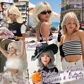 BARSDAR Syntetická krátká vrstvená světle blond bob paruka s jemnou ofinou, medově blond 33 cm
