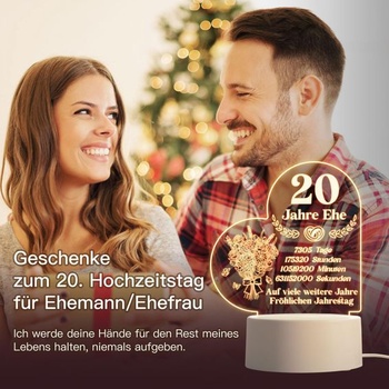 Darček k 20. výročiu svadby - akrylová nočná lampička s romantickým textom, 20. výročie