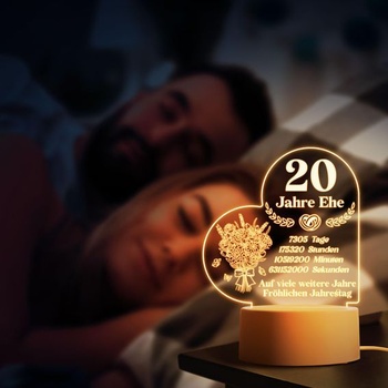 Darček k 20. výročiu svadby - akrylová nočná lampička s romantickým textom, 20. výročie