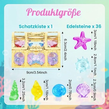 Pirátske potápačské šperky na poklady, 36 kusov potápačských drahokamov s 1 truhlou s pokladom,