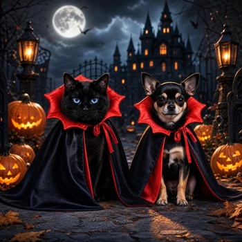 Halloweensky kostým mačky, upírsky plášť, kostým pre psa a mačku, veľkosť M
