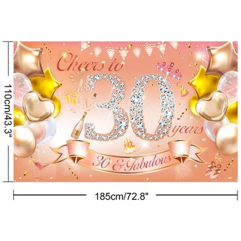 HOWAF Dámský banner k 30. narozeninám, růžovo-zlatý, látkový plakát, banner pro dámské 30.