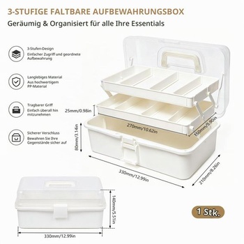 Viacúčelový úložný box s 3 policami, 33 cm, organizér na remeselné potreby