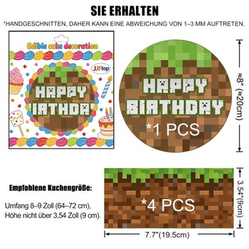 Sada jedlých ozdôb na tortu - Jedlá ozdoba na tortu s pixelovou trávou, personalizovaná ozdoba na