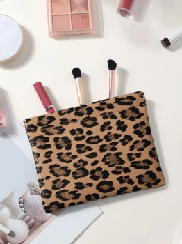 Kosmetická taštička z vintage kůže s leopardím potiskem, přenosná kosmetická taštička bez zipu,