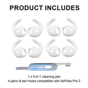 4 páry silikónových háčikov za uši pre AirPods Pro 2 + sada čistiacich pier, protišmykové háčikov za