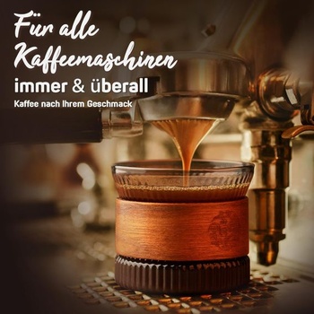 VETIN Sada 4 espressových šálků – Sklenice na espresso s podšálky a dřevěným kroužkem, 170 ml,