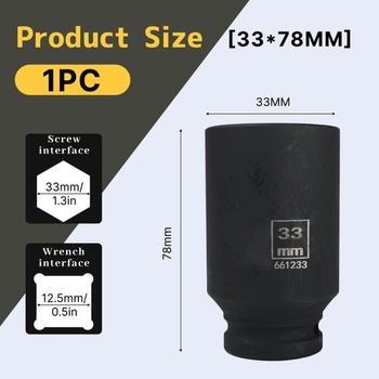 Šestihranný nástrčný klíč 1/2 palce, 33 mm dlouhý, 6hranný šestihranný nástrčný klíč 33 mm 1/2'',