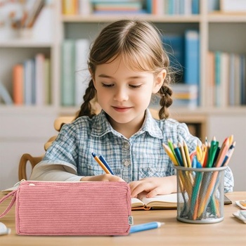 Peračník, menčestrová látka, pre dievčatá a teenagerky, vhodný do školy alebo kancelárie (ružový)