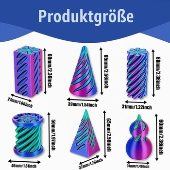 6dielna sada hračiek Nemožný kužeľ vytlačená 3D tlačou, pyramídová špirálová priechodná socha, hračky