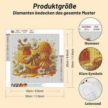 Sada diamantových umeleckých diel Acudotr Bee pre dospelých, DIY bytová dekorácia 30x30cm