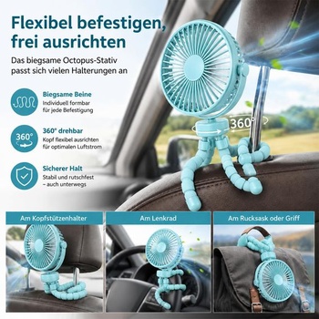 Ventilátor do kočárku, přenosný USB ventilátor pro více scén, přenosný ventilátor s otočením o