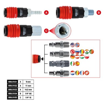 KS Tools 999.9104 Univerzální bezpečnostní spojka pro stlačený vzduch 3 v 1 s vnějším závitem 1/4