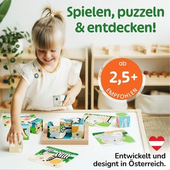 Merle Toys 6v1 kostkové puzzle pro děti od 2 let, dřevěné puzzle pro děti od 2 let, certifikace
