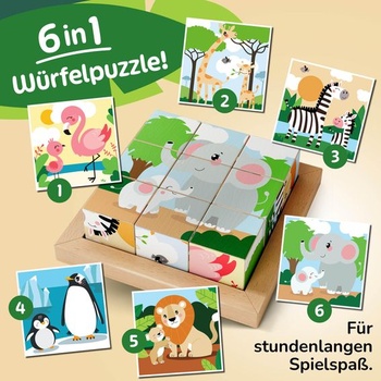 Merle Toys 6v1 kostkové puzzle pro děti od 2 let, dřevěné puzzle pro děti od 2 let, certifikace